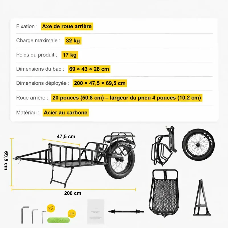 Remorque vélo pour Sacoche vélo 30kg