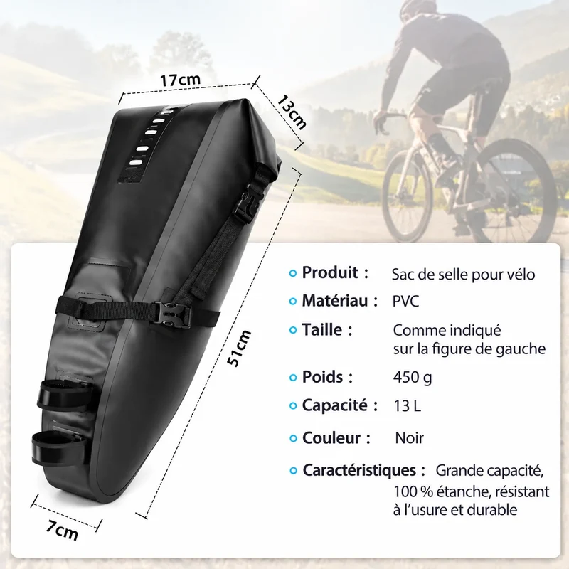 Porte-bagages vélo arrière universel bikepacking avec sacoche