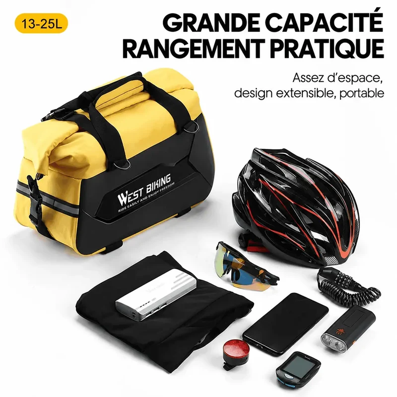 Sacoche vélo porte-bagage arrière rigide 13-25 L