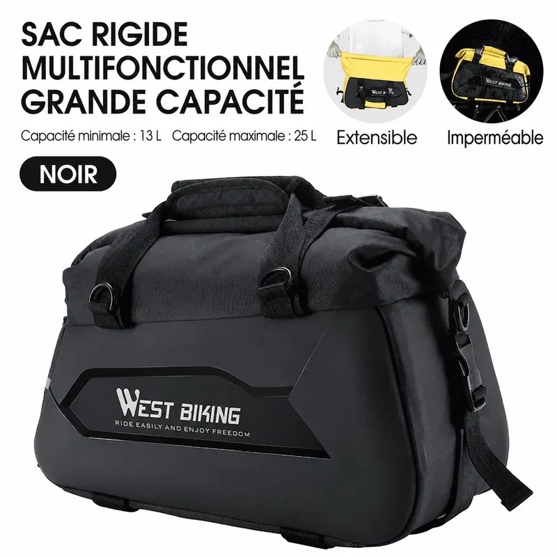 Sacoche vélo porte-bagage arrière rigide 13-25 L