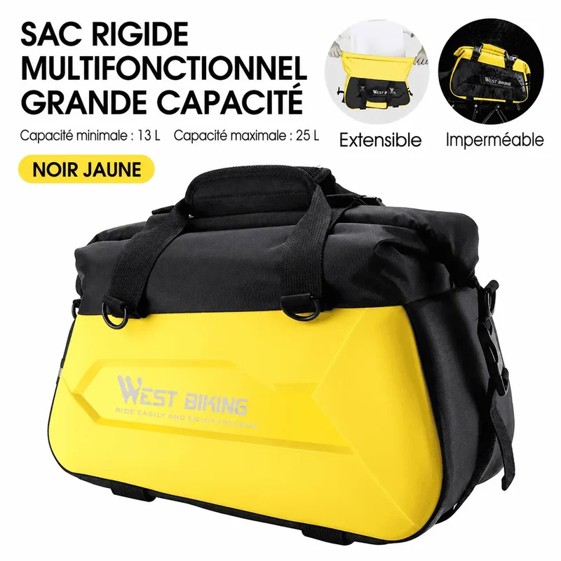 Sacoche vélo porte-bagage arrière rigide 13-25 L