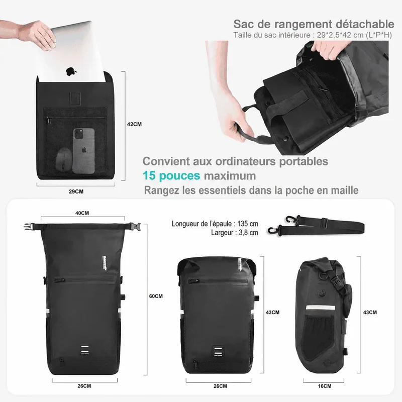 Sacoche vélo porte-bagages étanche sac à dos