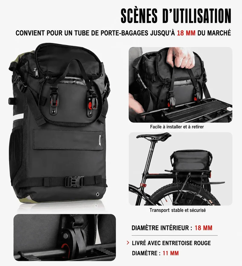 Sacoche vélo porte-bagages étanche sac à dos