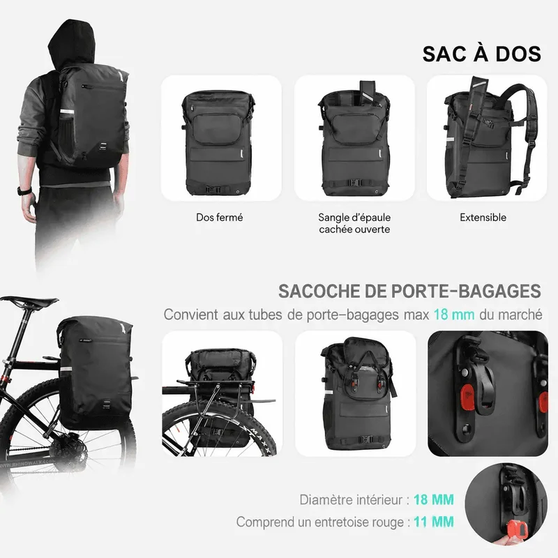 Sacoche vélo porte-bagages étanche sac à dos