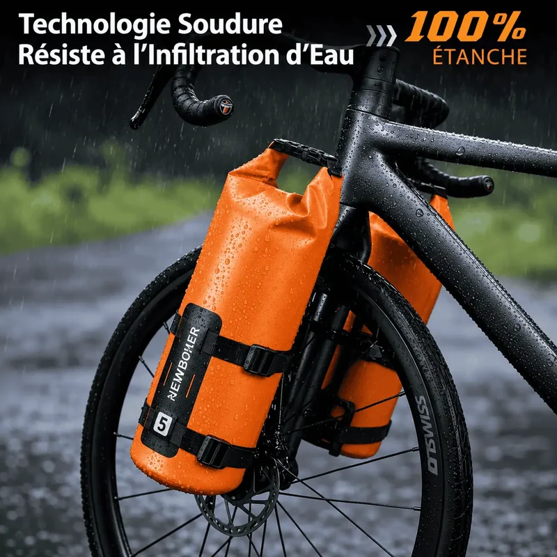 Sacoche de Fourche Vélo Bikepacking Étanche 2x5L