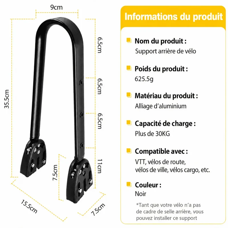 Porte-Bagage Vélo Universel Réglable Avant/Arrière Aluminium