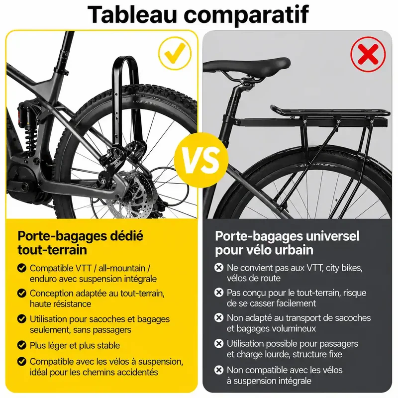 Porte-Bagage Vélo Universel Réglable Avant/Arrière Aluminium