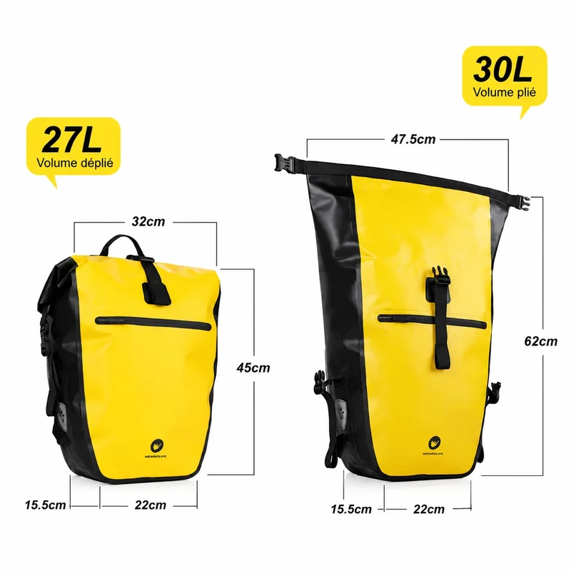 Sacoche vélo porte-bagages sac à dos étanche 27L