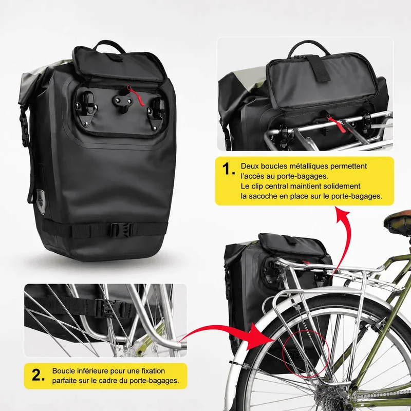 Sacoche vélo porte-bagages sac à dos étanche 27L