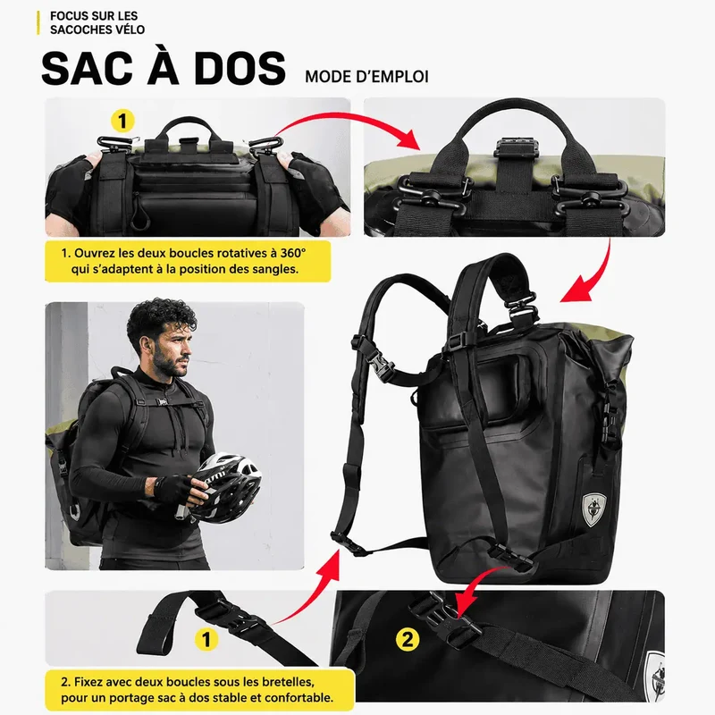 Sacoche vélo porte-bagages sac à dos étanche 27L