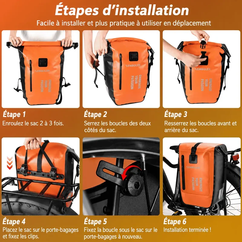 Sacoche double vélo porte-bagage imperméable 27L