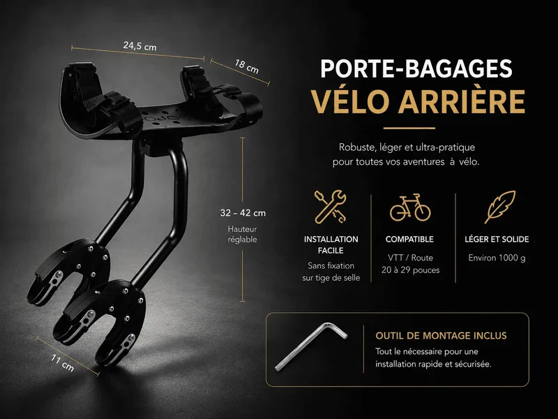 Porte-bagage vélo arrière bikepacking universel | charge 30 kg