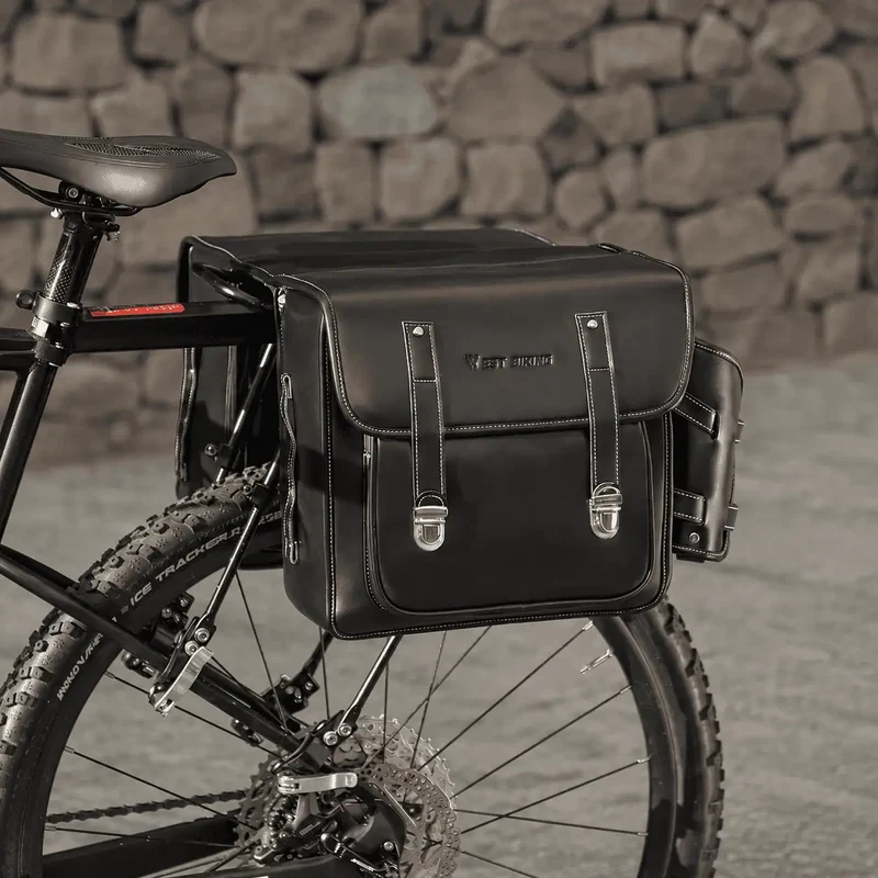 Sacoche Vélo Style Cuir Vintage Double 20L Imperméable Porte-Bagages