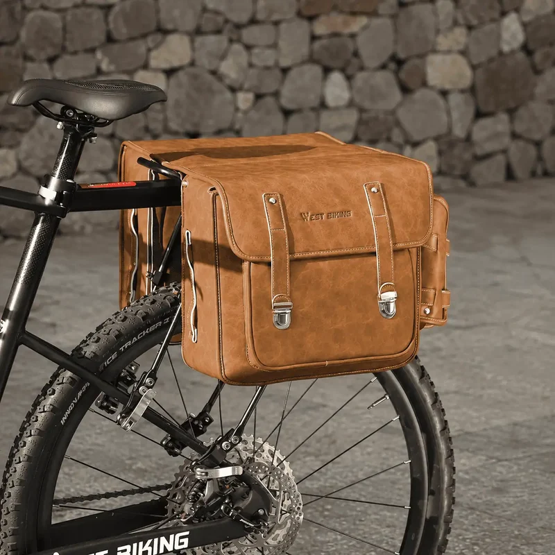 Sacoche Vélo Style Cuir Vintage Double 20L Imperméable Porte-Bagages