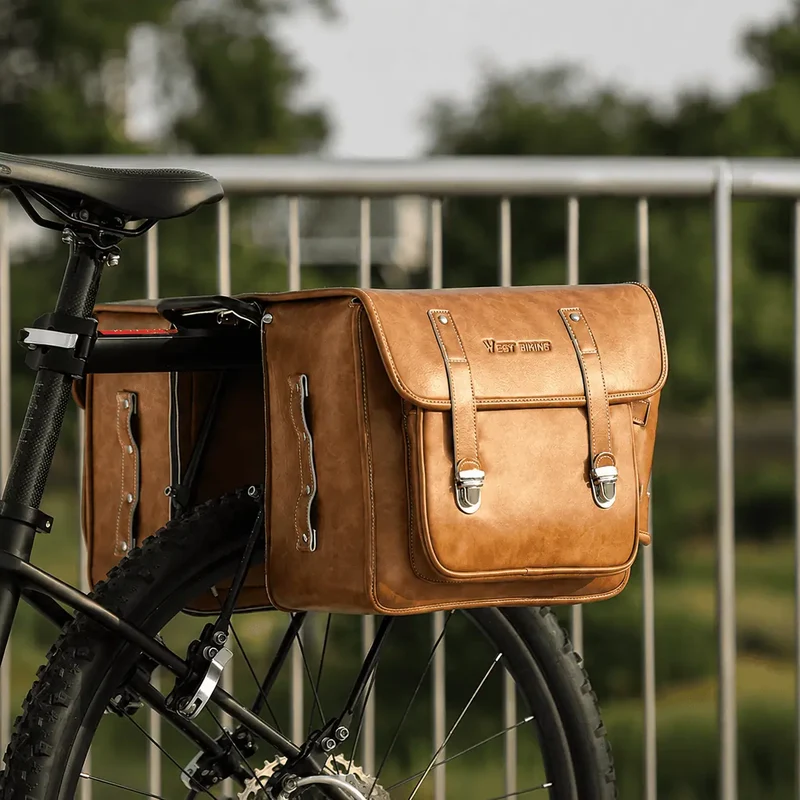 Sacoche Vélo Style Cuir Vintage Double 20L Imperméable Porte-Bagages