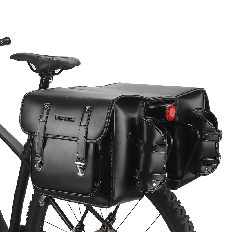 Sacoche Vélo Style Cuir Vintage Double 20L Imperméable Porte-Bagages