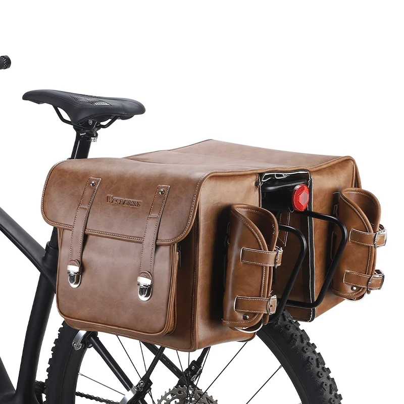 Sacoche Vélo Style Cuir Vintage Double 20L Imperméable Porte-Bagages