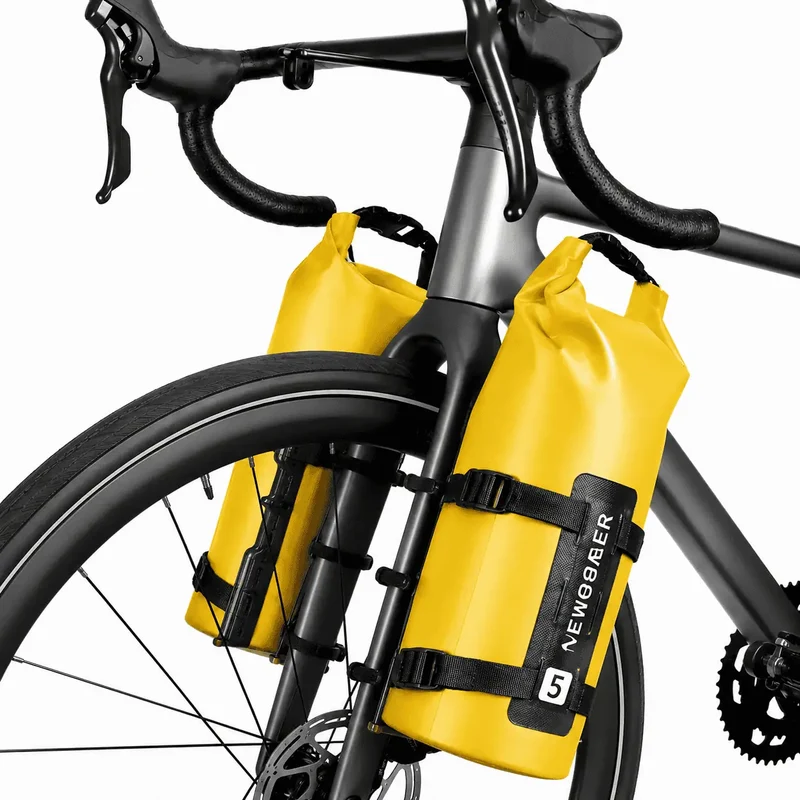 Sacoche de Fourche Vélo Bikepacking Étanche 2x5L Jaune
