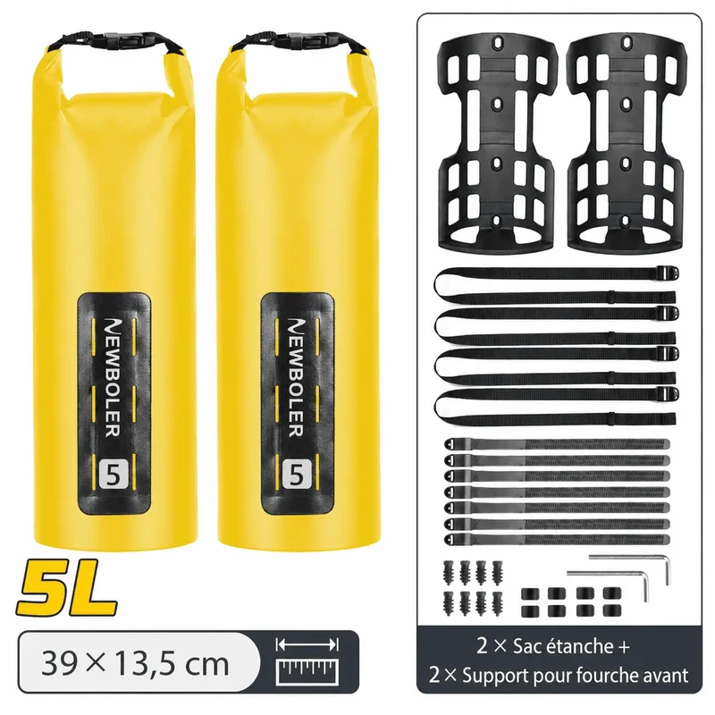 Sacoche de Fourche Vélo Bikepacking Étanche 2x5L Jaune