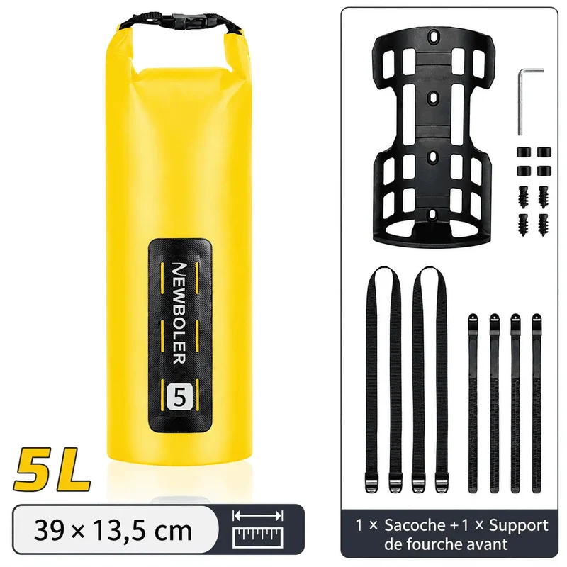 Sacoche de Fourche Vélo Bikepacking Étanche 2x5L Jaune