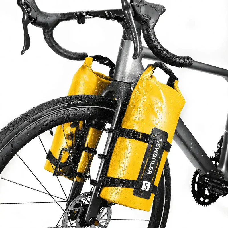Sacoche de Fourche Vélo Bikepacking Étanche 2x5L Jaune
