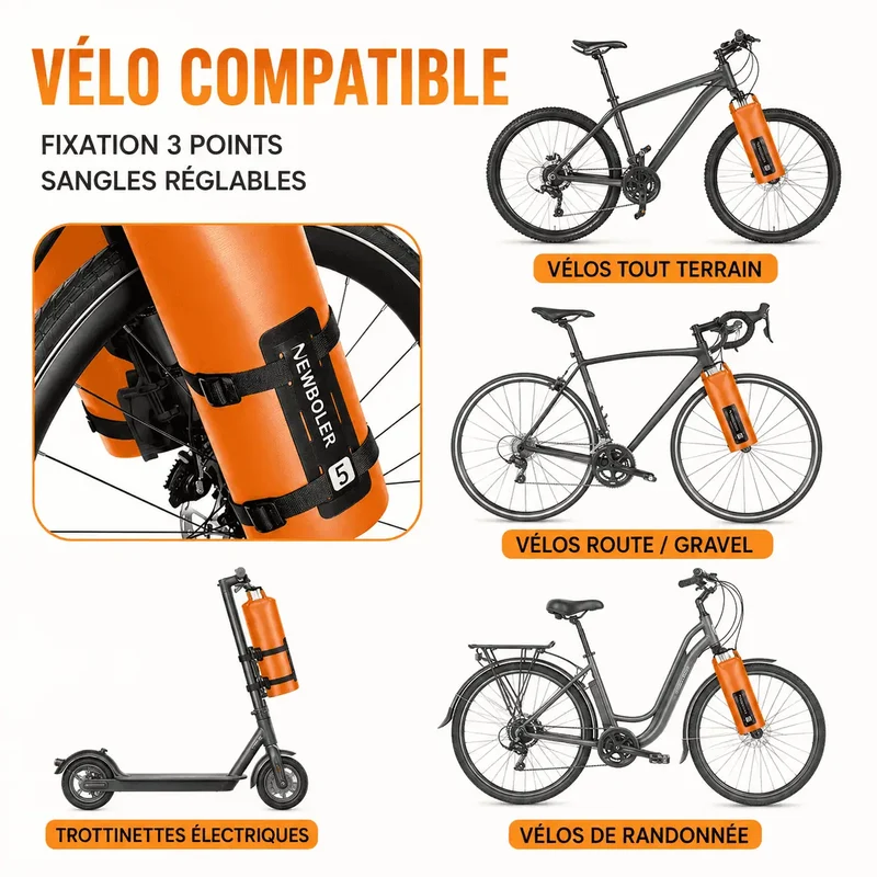 Sacoche de Fourche Vélo Bikepacking Étanche 2x5L Jaune