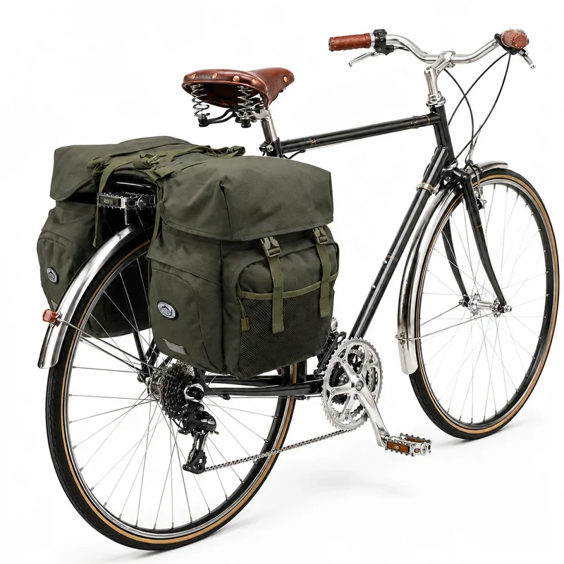 Sacoche Vélo Vintage Porte-Bagages Vert 50L