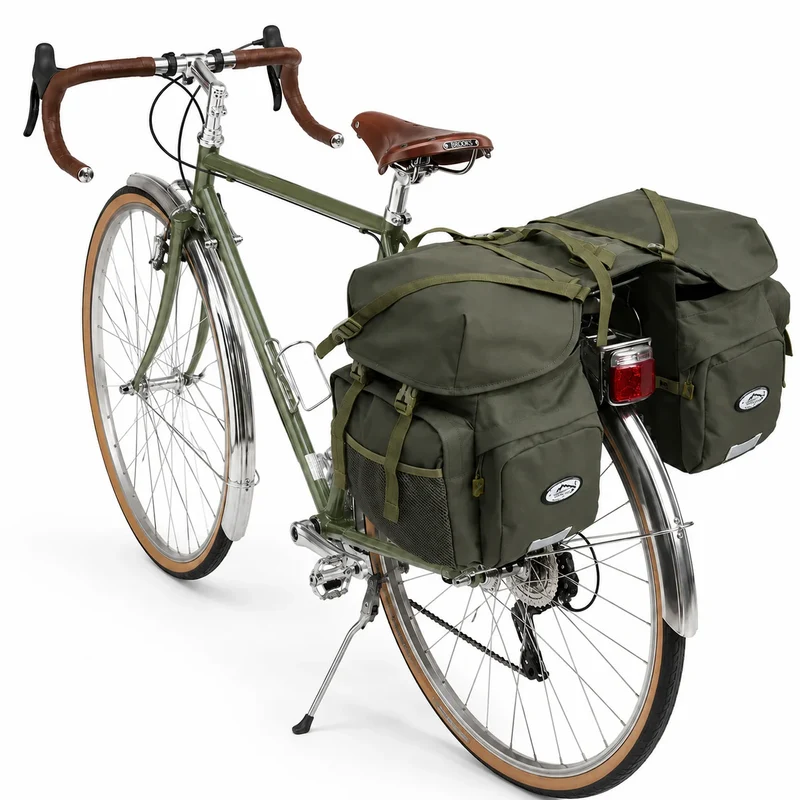 Sacoche Vélo Vintage Porte-Bagages Vert 50L