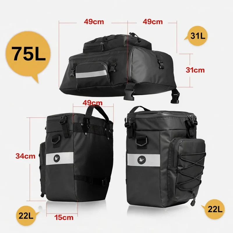 Sacoche Sac a Dos Vélo Porte-Bagages 75L