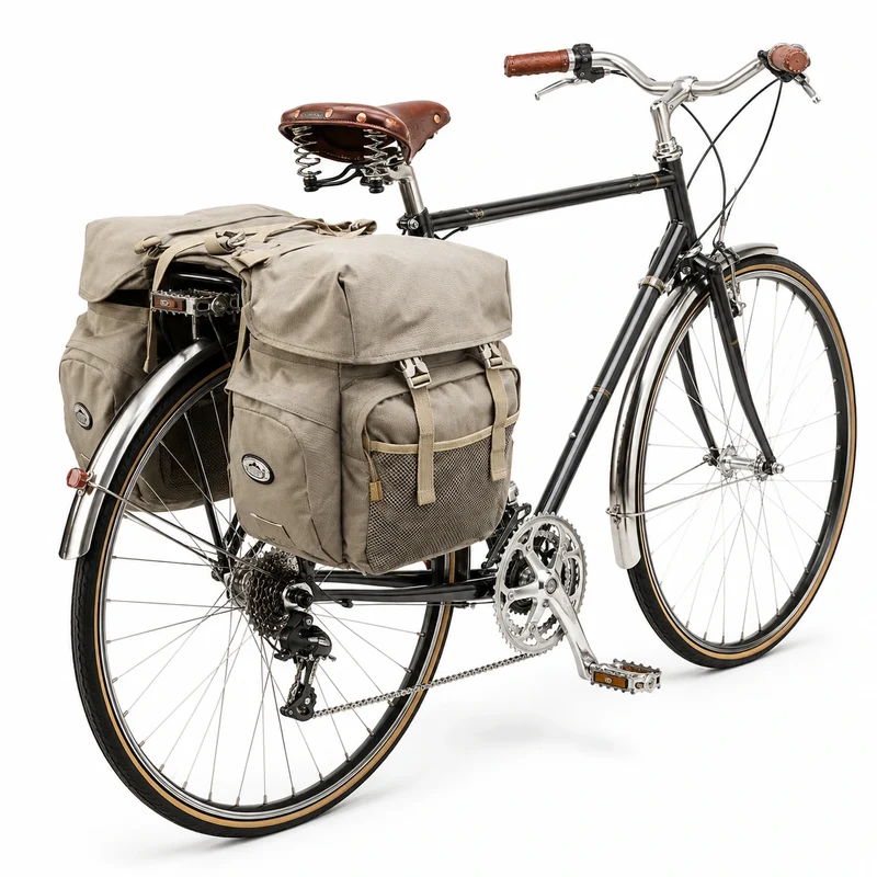 Sacoche Vélo Vintage Porte-Bagages Kaki 50L