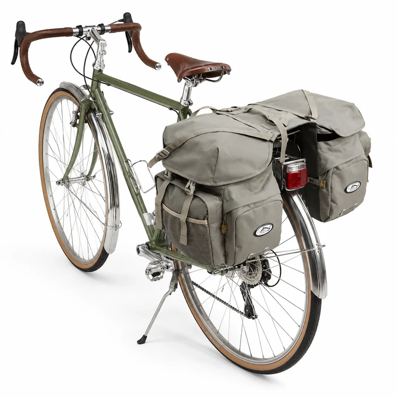 Sacoche Vélo Vintage Porte-Bagages Kaki 50L