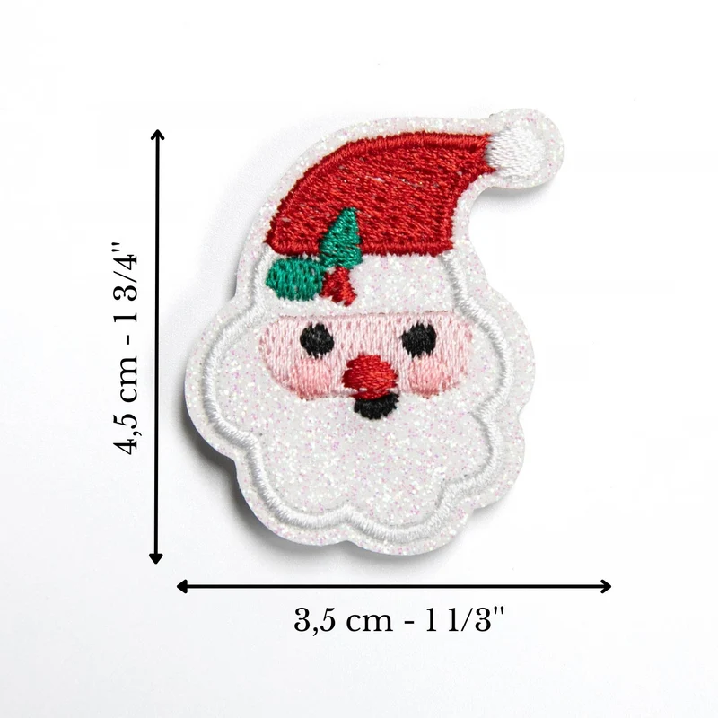Écusson visage du Père Noël scintillant brodé | Thermocollant