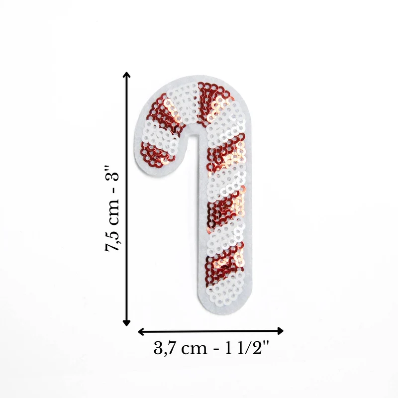 Écusson canne de Noël à paillettes brodé | Thermocollant