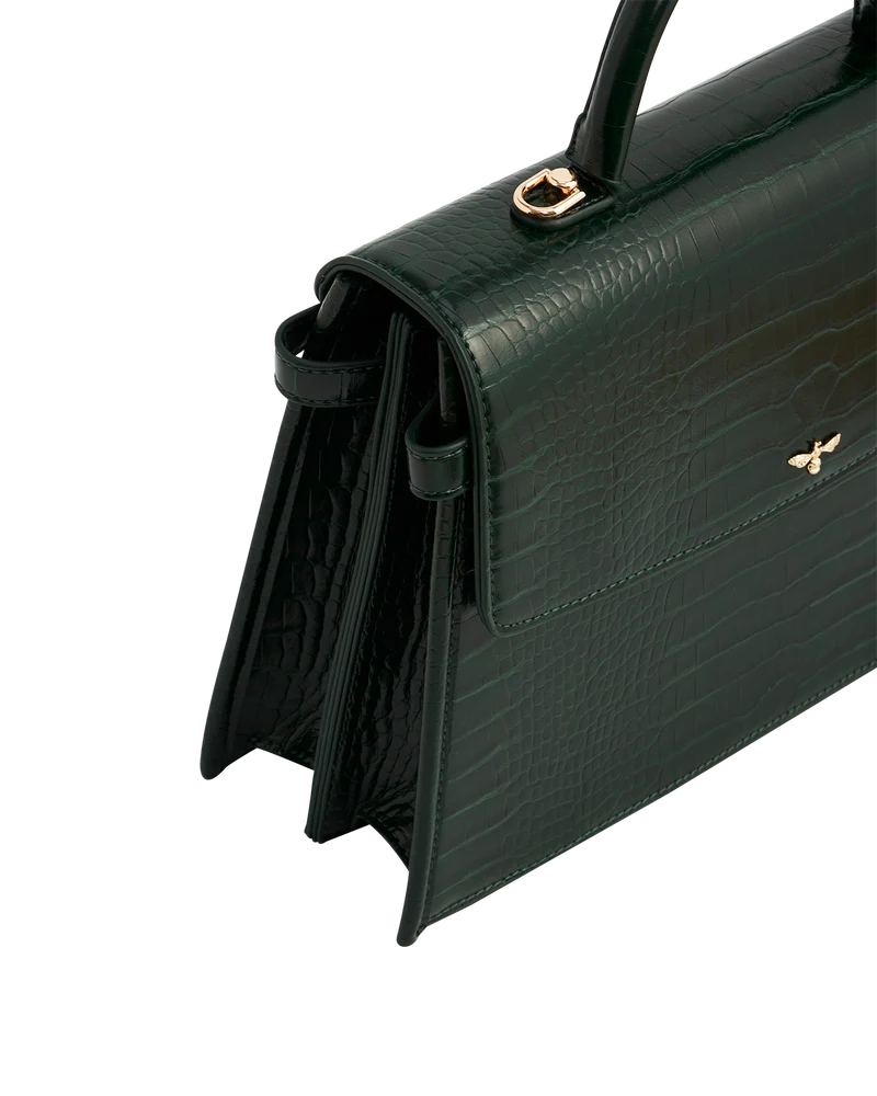 Eliza Top Handle Bag in Forest Green Croc