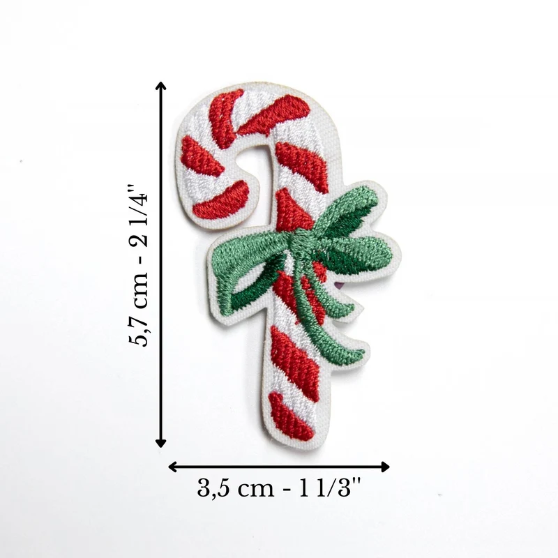 Écusson canne de Noël avec boucle verte brodé | Thermocollant