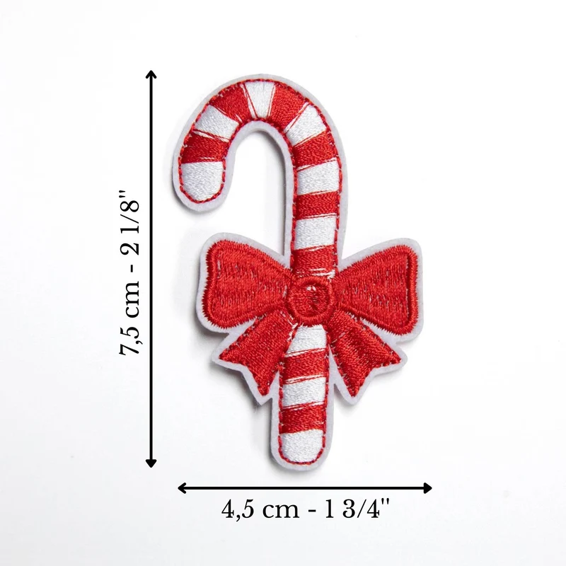 Écusson canne de Noël avec boucle rouge brodé | Thermocollant
