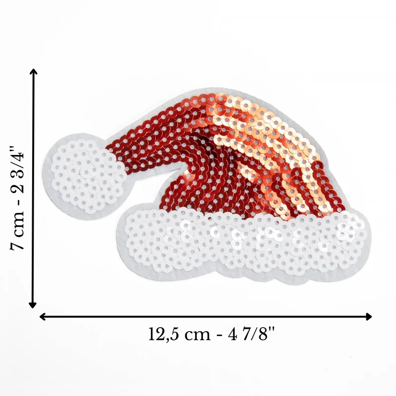 Écusson bonnet de Père Noël à paillettes brodé | Thermocollant