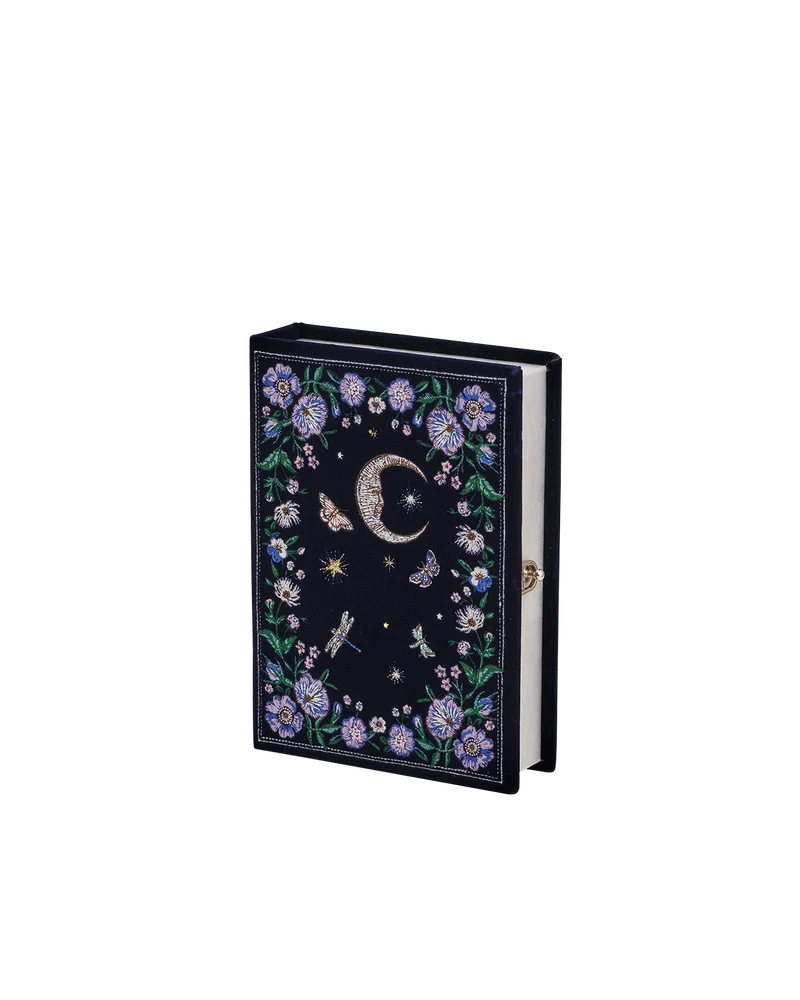 Marianne Midnight Garden Embroidered Book Clutch in Navy Velvet