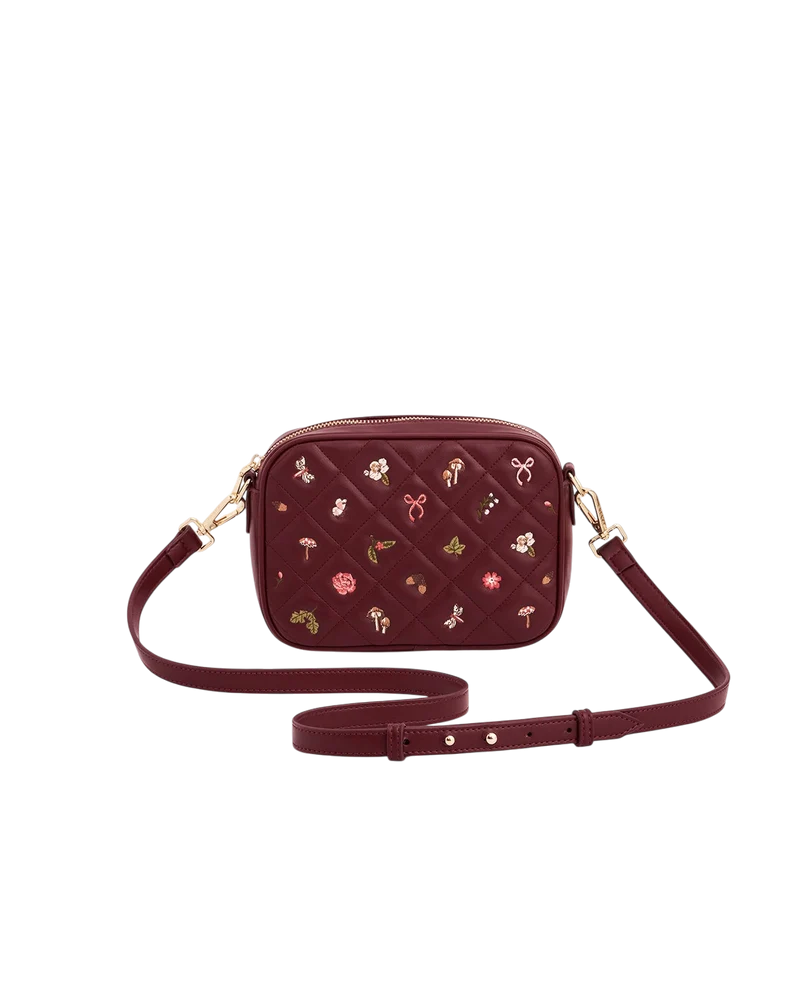 Alice Orla Embroidered Quilted Camera Bag in Burgundy