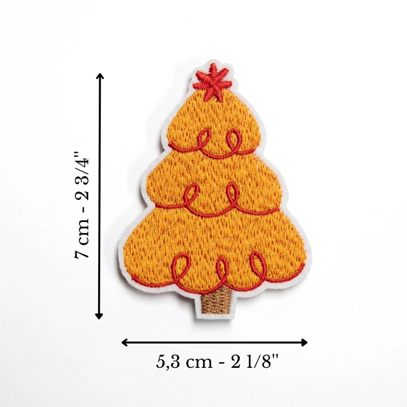 Écusson sapin de Noël orange brodé | Thermocollant