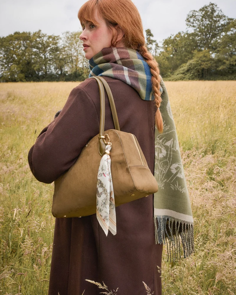 Amelia Faux Suede Shoulder Bag in Khaki