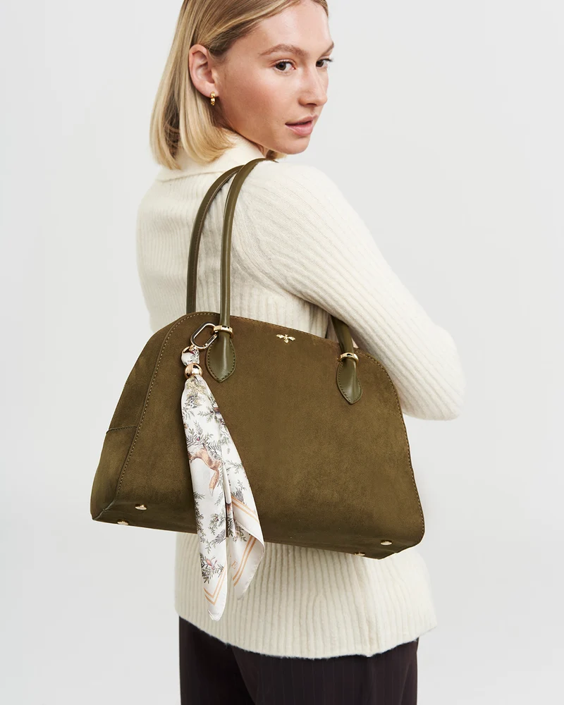 Amelia Faux Suede Shoulder Bag in Khaki
