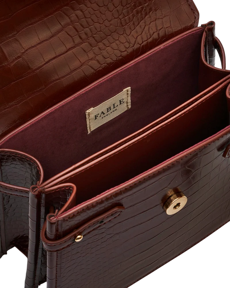 Eliza Small Top Handle Bag in Burgundy Croc