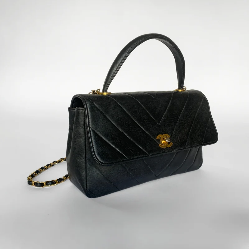 Chanel Sac à poignée supérieure Coco Chevron Cuir d'agneau