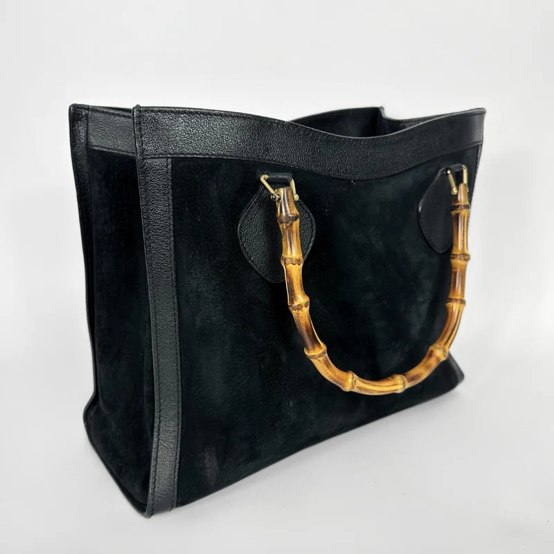 Gucci Sac bandoulière en daim noir et bambou