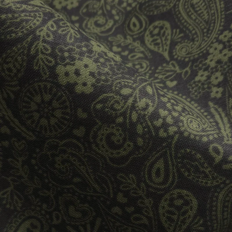 Tissu canevas de coton demi-natté | Paisley | Marine et vert olive