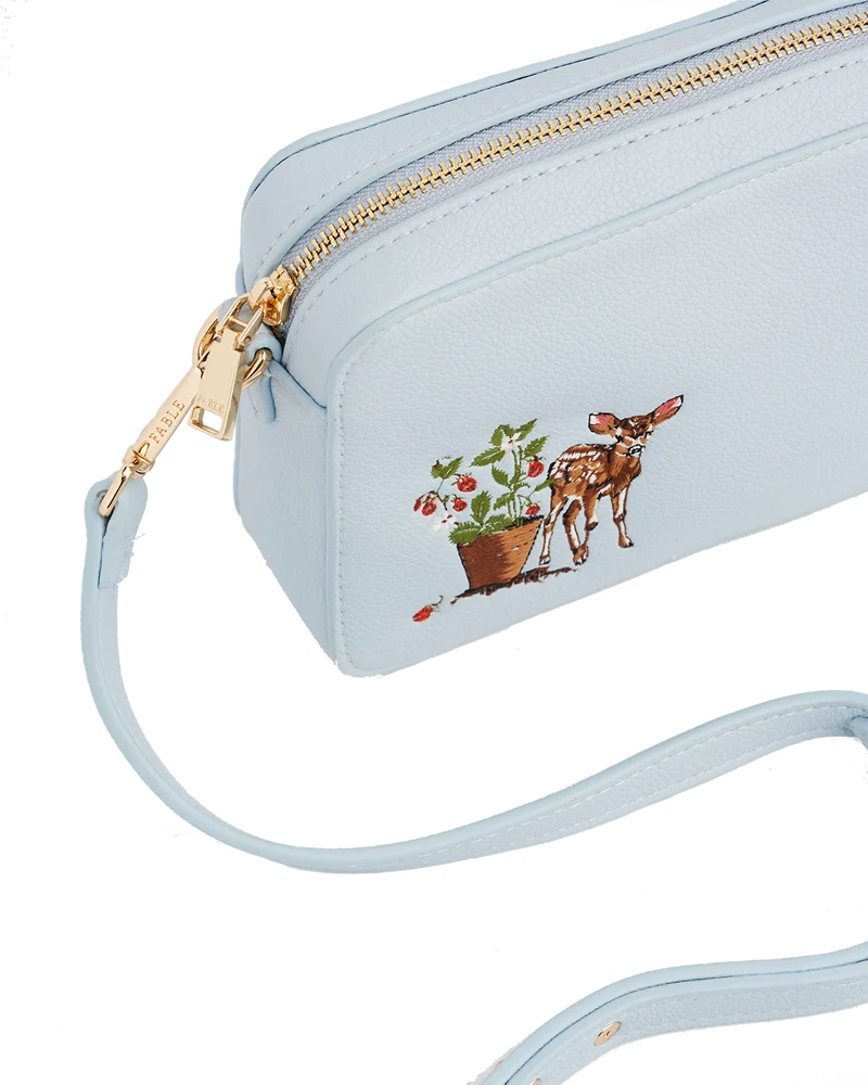 Charlotte Strawberry & Fawn Blue Embroidered Camera Bag