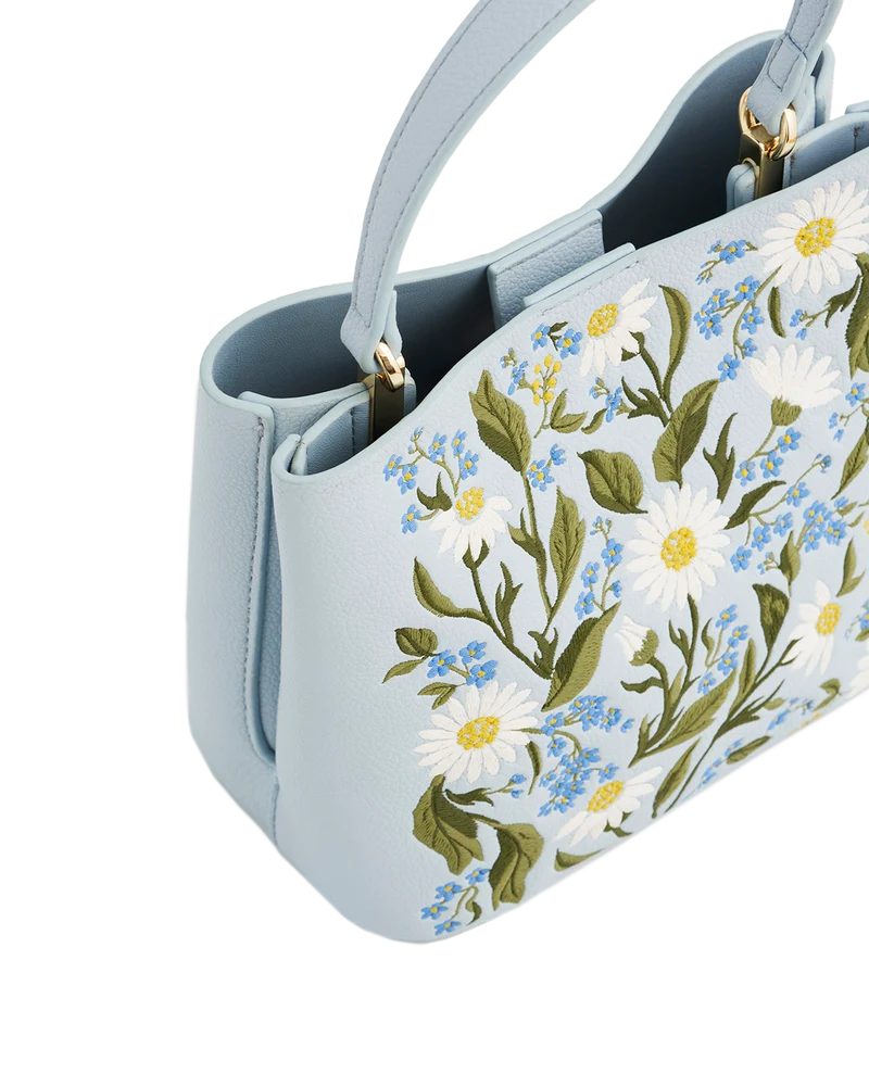 Emma Forget Me Not Blue Embroidered Bucket Bag