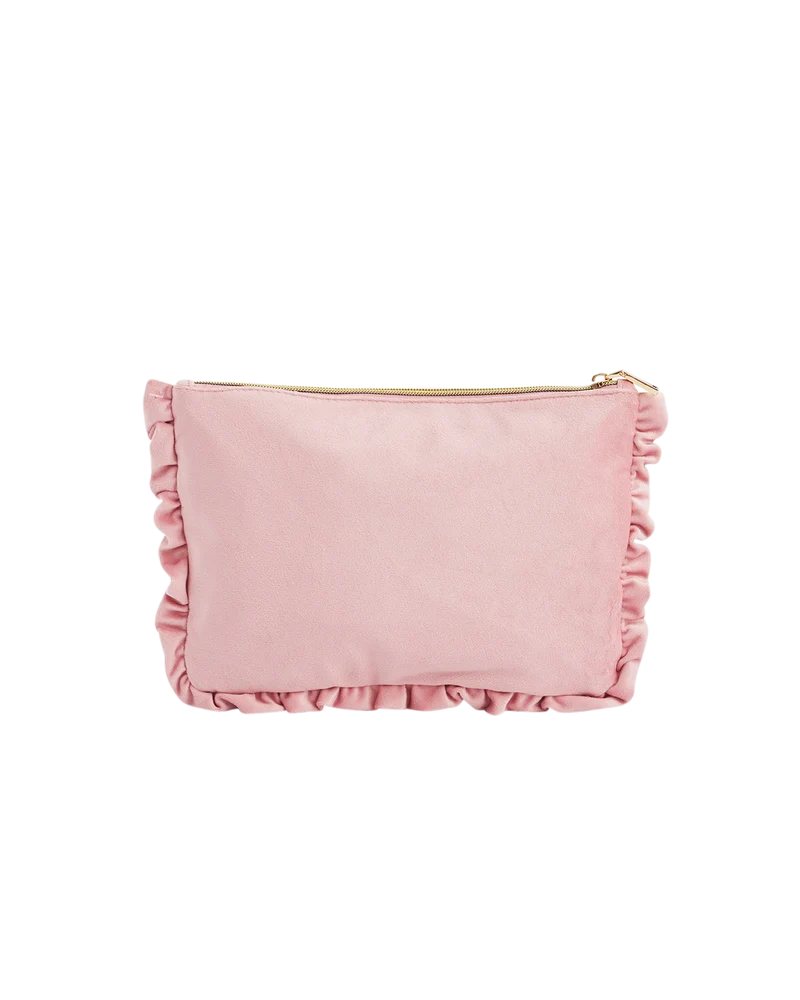 Pink Love Velvet Embroidered Pouch