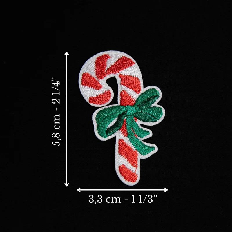 Canne en bonbon avec boucle | Écusson thermocollant brodé de Noël